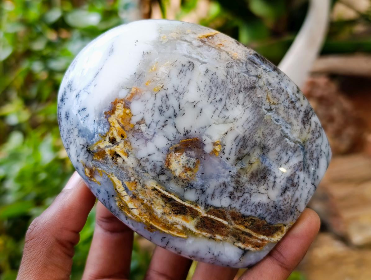 Polished Dendritic Opal Standing Free Forms x 3 From Moralambo, Madagascar