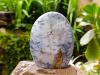 Polished Dendritic Opal Standing Free Forms x 3 From Moralambo, Madagascar