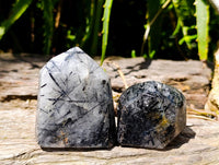 Polished Rare Black Tourmalinated Quartz Crystals x 6 From Madagascar