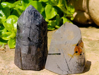 Polished Rare Black Tourmalinated Quartz Crystals x 6 From Madagascar