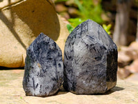 Polished Rare Black Tourmalinated Quartz Crystals x 6 From Madagascar