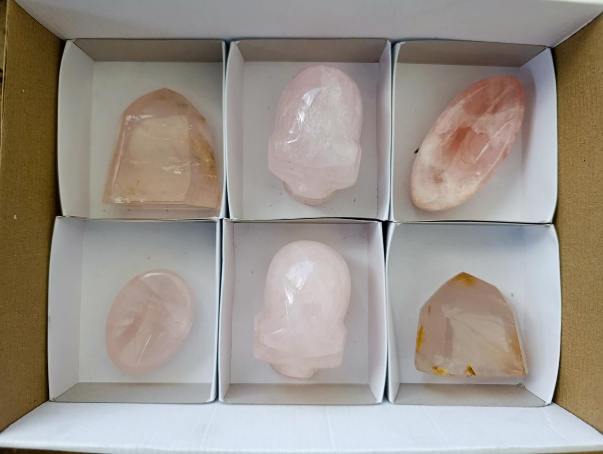 Polished Rose Quartz Mixed Tray x 6 From Madagascar