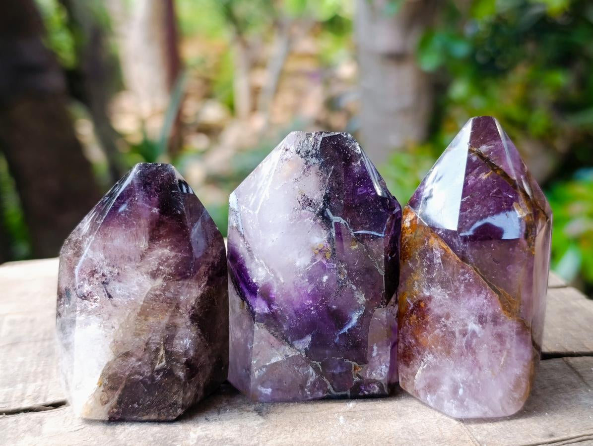 Polished Smokey Amethyst Window Crystals x 12 From Akansobe, Madagascar