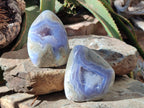Polished Blue Lace Agate Standing Free Forms x 2 From Nsanje, Malawi