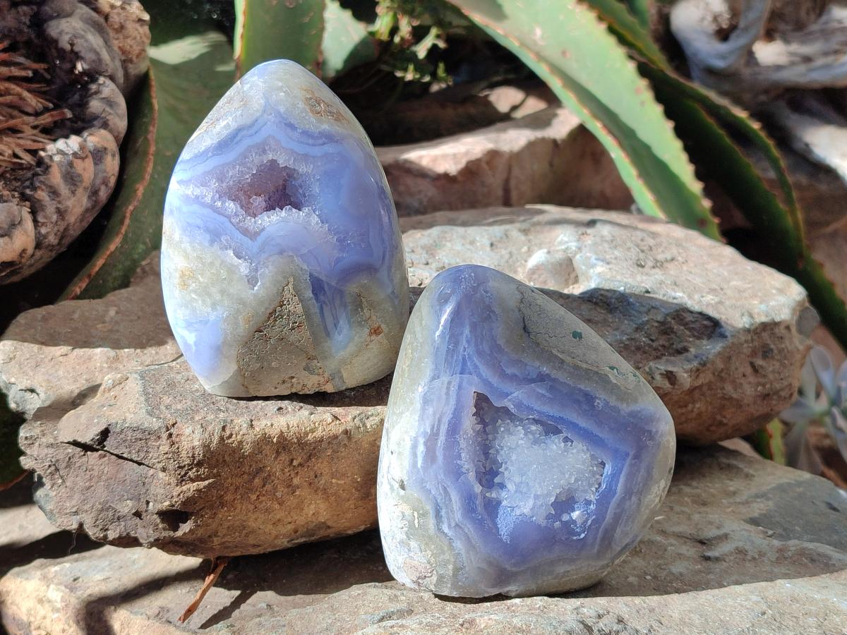 Polished Blue Lace Agate Standing Free Forms x 2 From Nsanje, Malawi