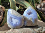 Polished Blue Lace Agate Standing Free Forms x 2 From Nsanje, Malawi