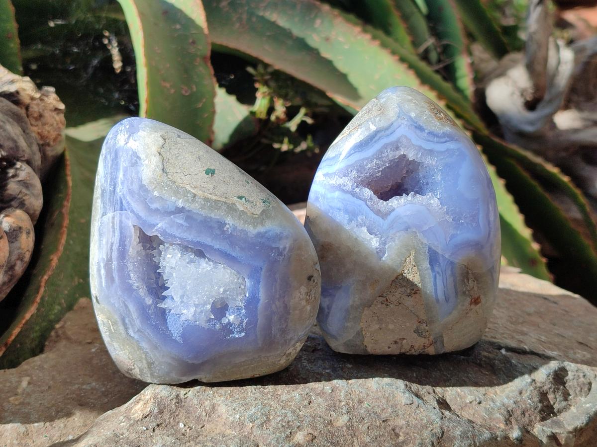 Polished Blue Lace Agate Standing Free Forms x 2 From Nsanje, Malawi