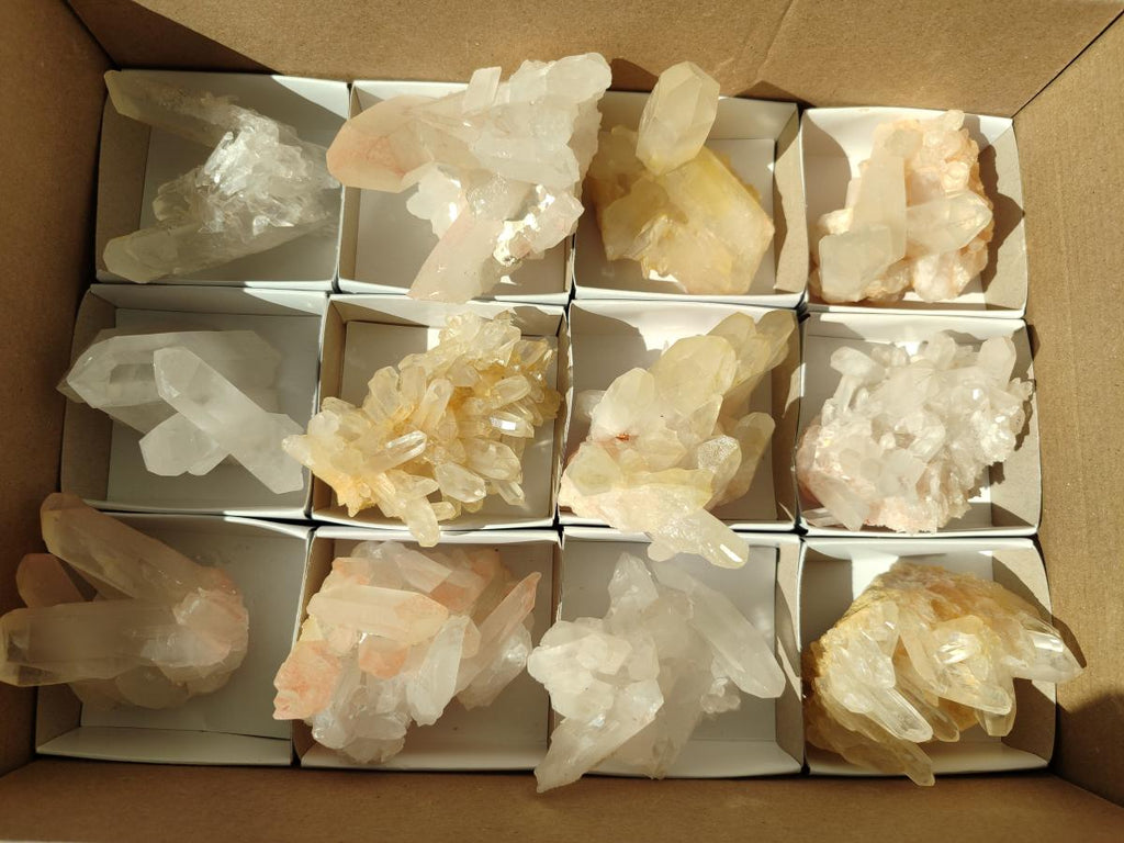 Natural Mixed Quartz Crystal Clusters x 12 From Madagascar