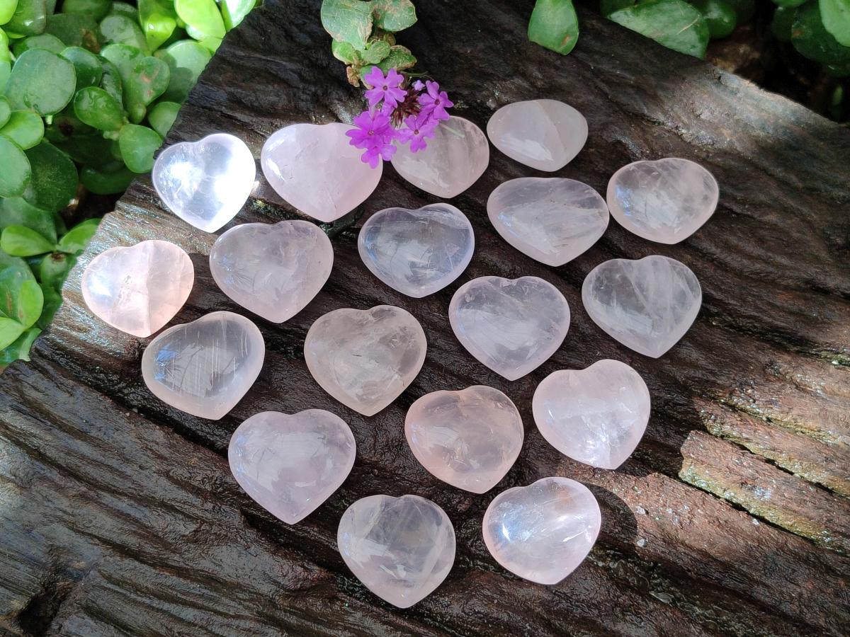 Polished Mini Rose Quartz Hearts x 35 From Madagascar