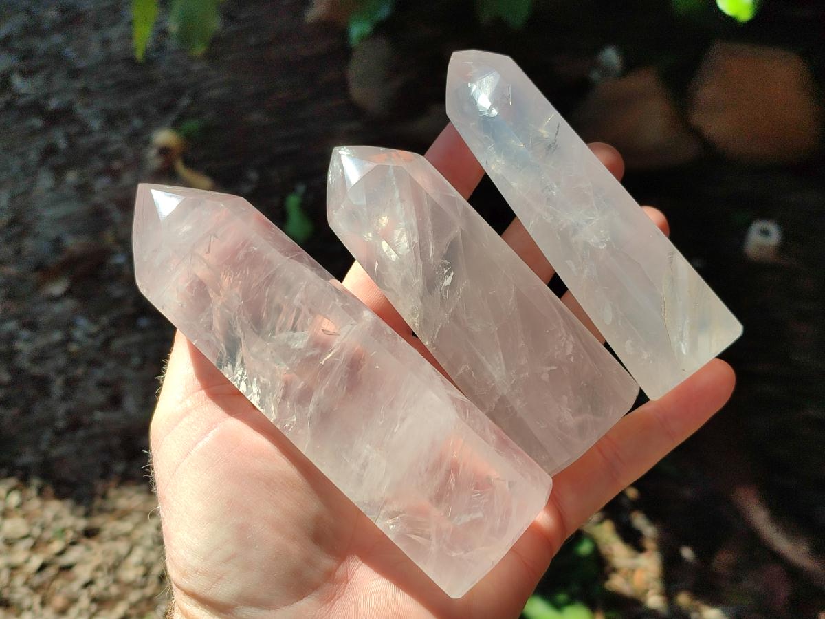 Polished Girasol Pearl Quartz Crystals x 4 From Ambatondrazaka, Madagascar
