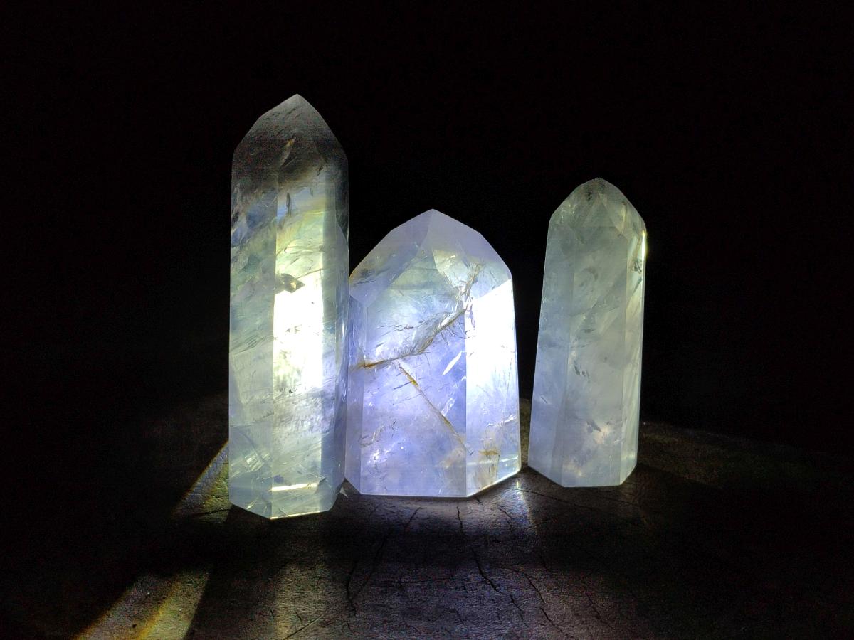 Polished Girasol Pearl Quartz Crystals x 4 From Ambatondrazaka, Madagascar