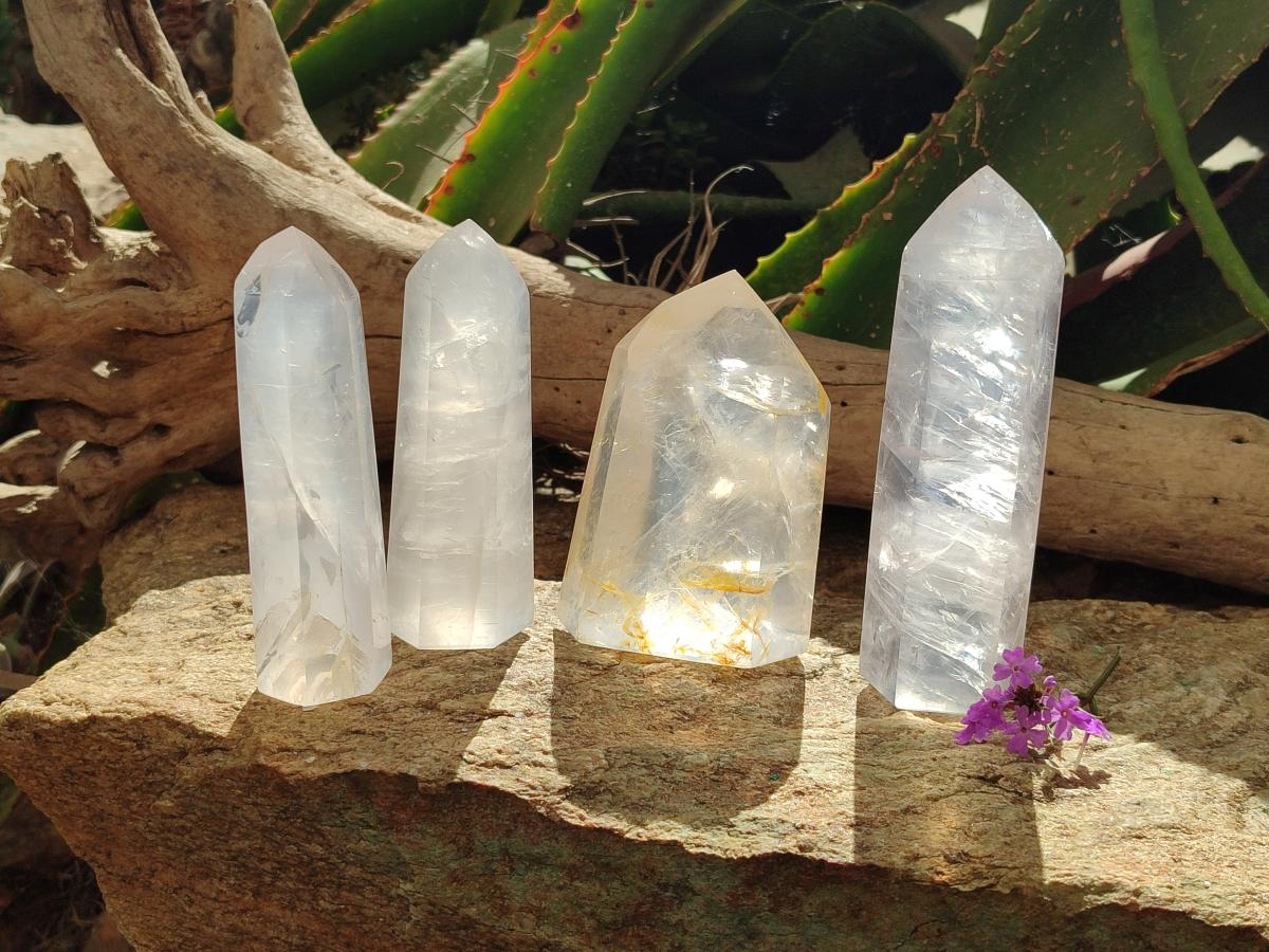 Polished Girasol Pearl Quartz Crystals x 4 From Ambatondrazaka, Madagascar