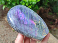 Polished Rare Purple Sunset Flash Labradorite Standing Free Forms x 3 From Tulear, Madagascar