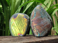 Polished Rare Purple Sunset Flash Labradorite Standing Free Forms x 3 From Tulear, Madagascar