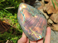 Polished Rare Purple Sunset Flash Labradorite Standing Free Forms x 3 From Tulear, Madagascar