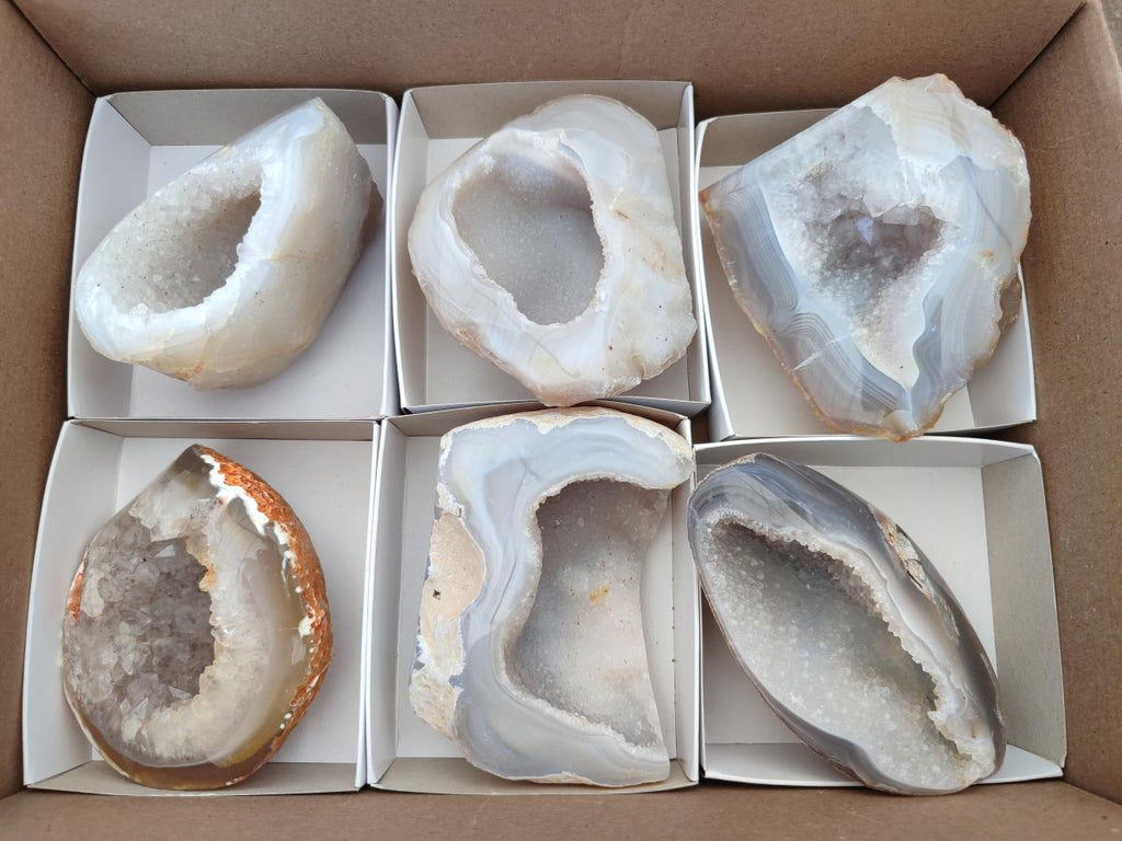 Polished Crystalline Agate Geodes x 6 From Maintirano, Madagascar
