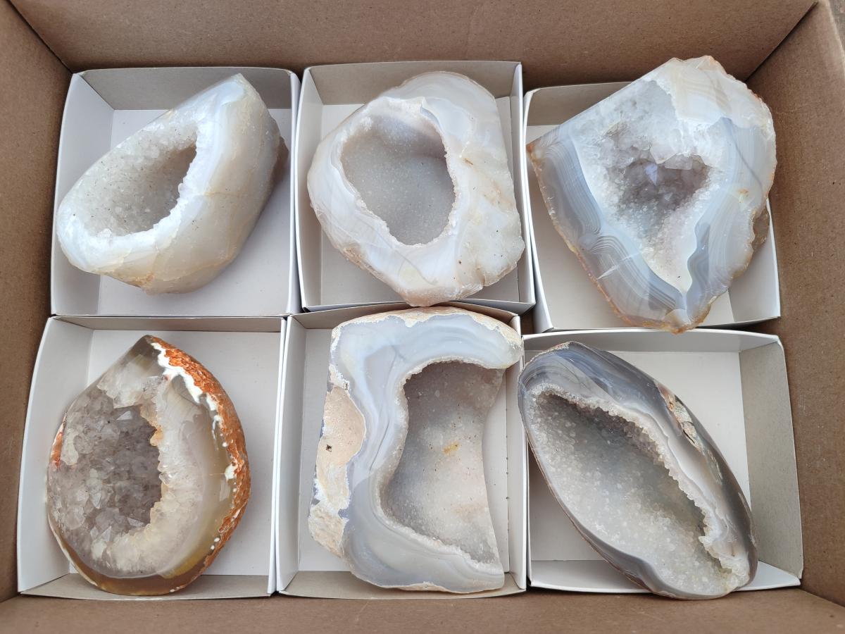Polished Crystalline Agate Geodes x 6 From Maintirano, Madagascar