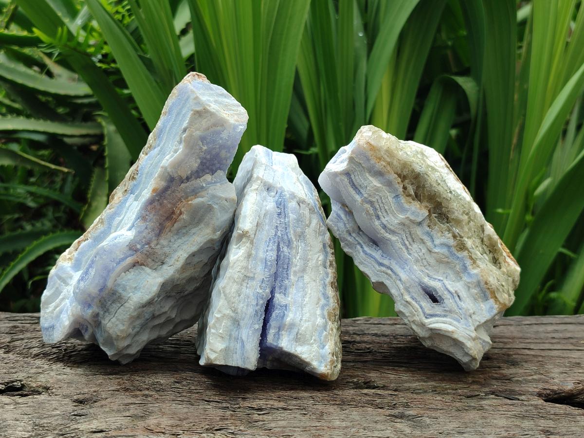 Natural Blue Lace Agate Crystalline Specimens x 3 From Namibia