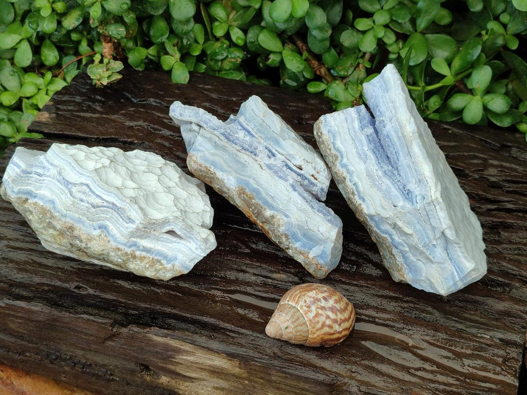 Natural Blue Lace Agate Crystalline Specimens x 3 From Namibia - Toprock Gemstones and Minerals 