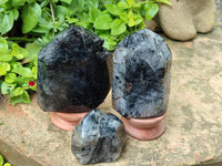 Polished Tourmalinated Quartz Crystals x 3 From Madagascar