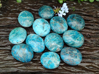 Polished Blue Apatite Galets x 12 From Betroka, Madagascar