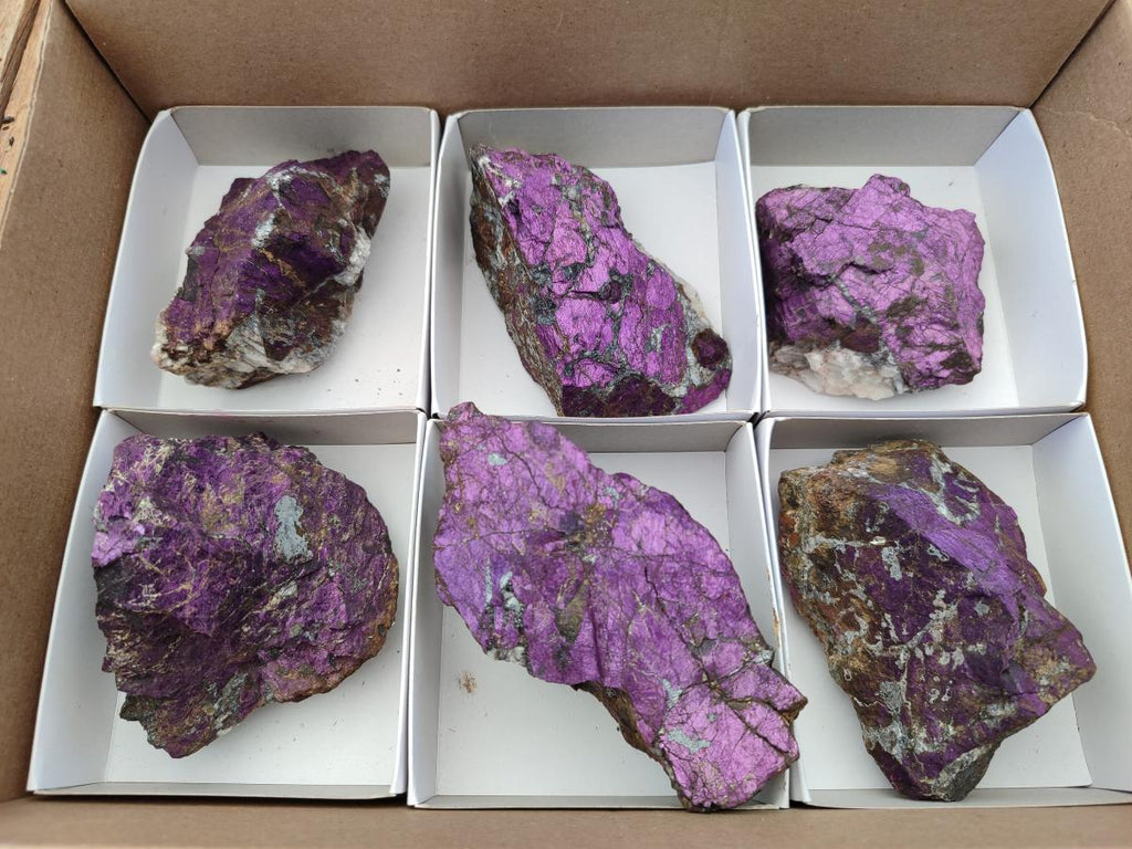 Natural Metallic Cobbed Purpurite Specimens x 6 From Erongo, Namibia