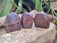 Polished Banded Tiger Iron Standing Free Forms x 3 From South Africa