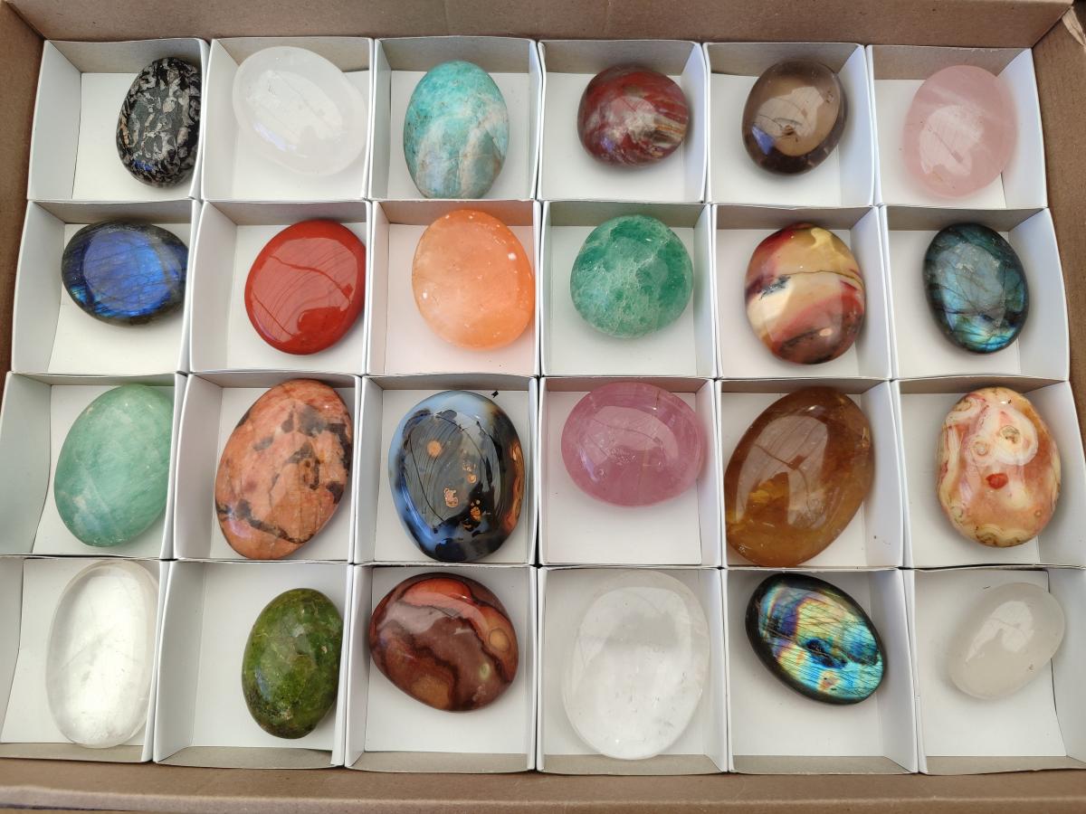 Polished Mixed Selected Multi Mineral Galets x 24 From Madagascar