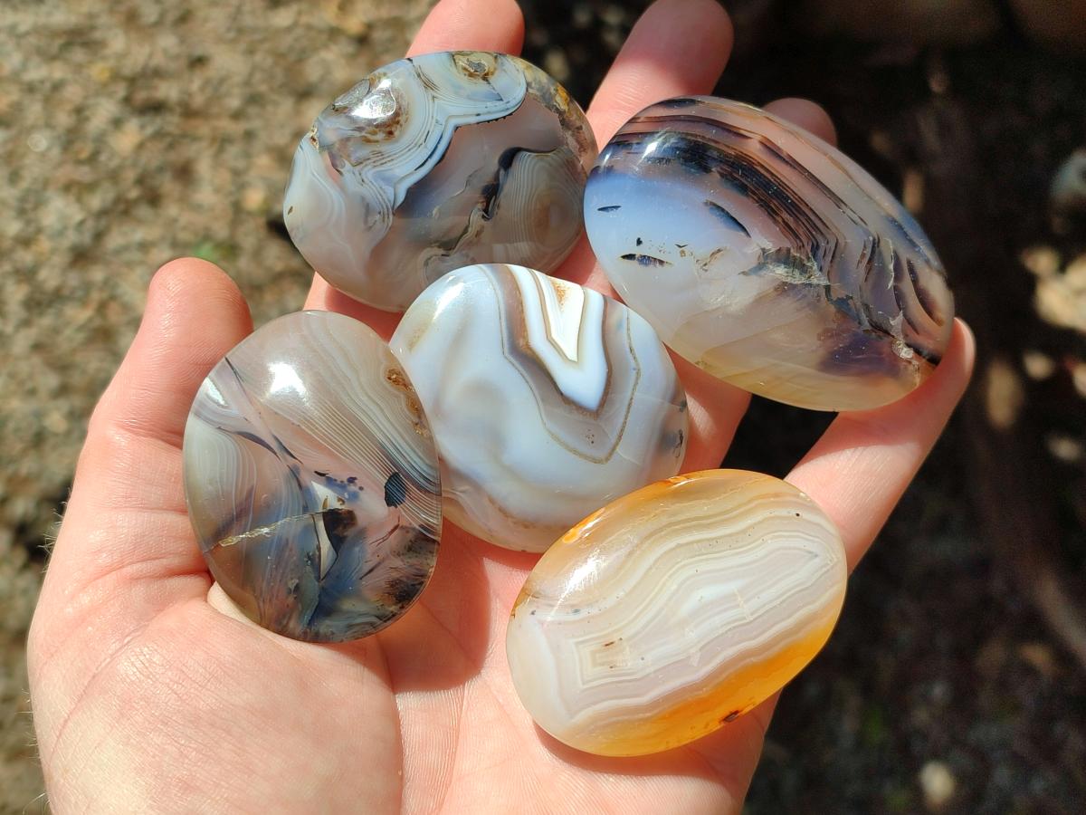 Polished Banded Agate Hearts x 12 From Madagascar