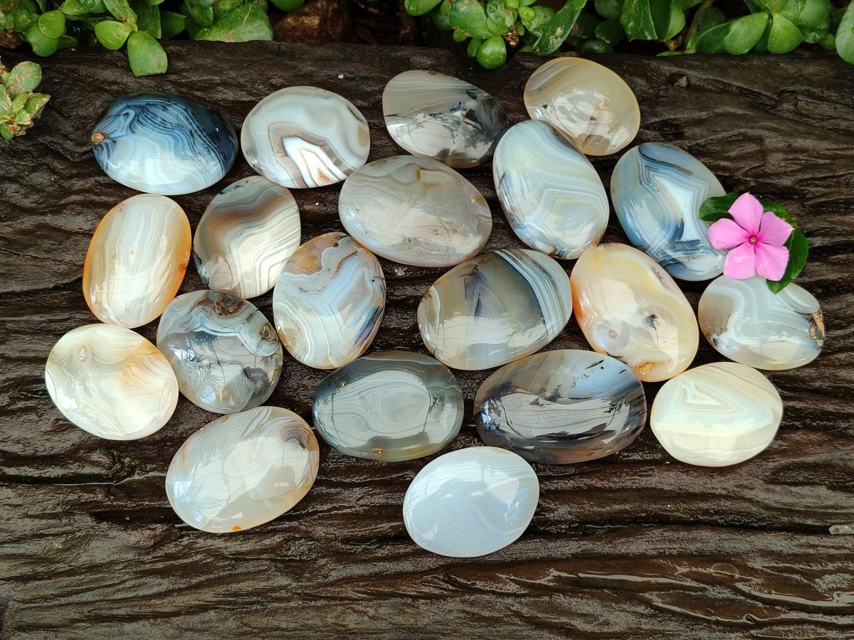Polished Banded Agate Hearts x 12 From Madagascar