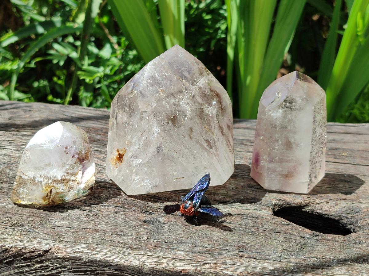 Polished Smokey Amethyst Window Crystals x 3 From Akansobe, Madagascar