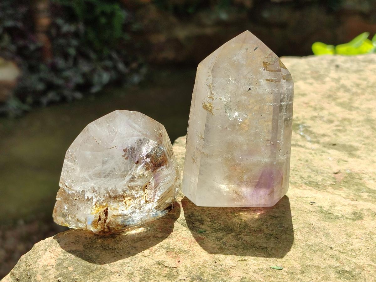 Polished Smokey Amethyst Window Crystals x 3 From Akansobe, Madagascar