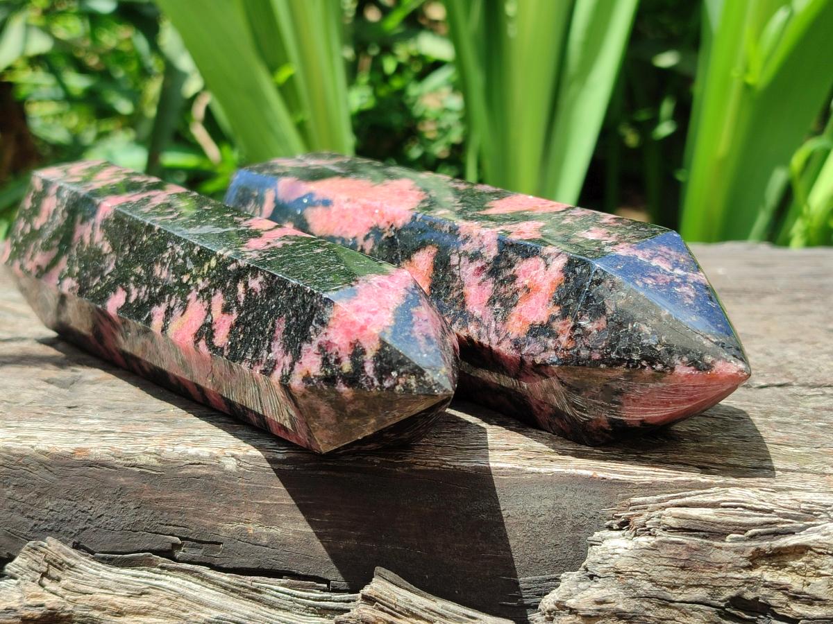 Polished Rhodonite Crystals x 2 From Ambindavato, Madagascar