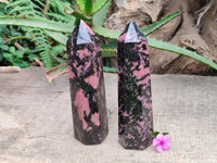 Polished Rhodonite Crystals x 2 From Ambindavato, Madagascar