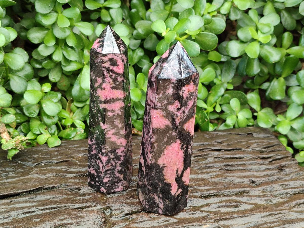 Polished Rhodonite Crystals x 2 From Ambindavato, Madagascar