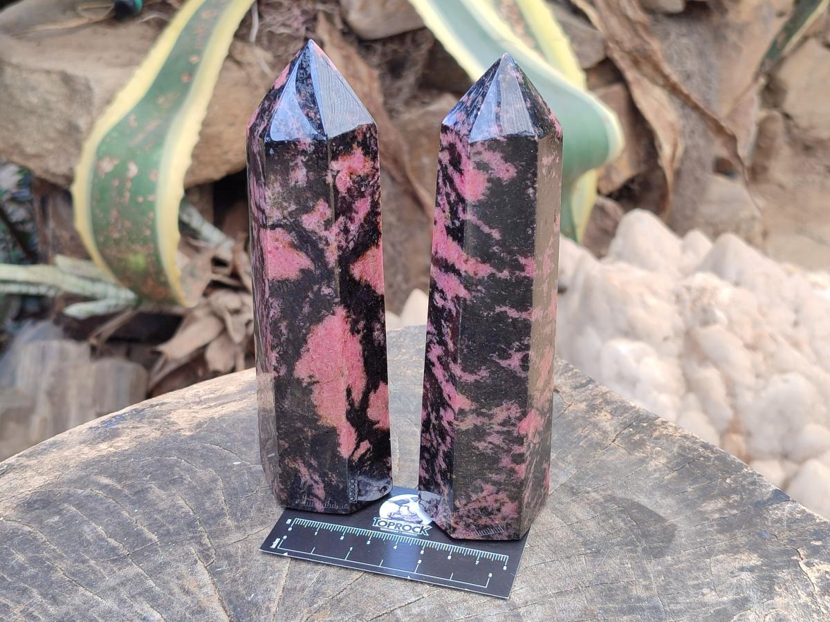 Polished Rhodonite Crystals x 2 From Ambindavato, Madagascar