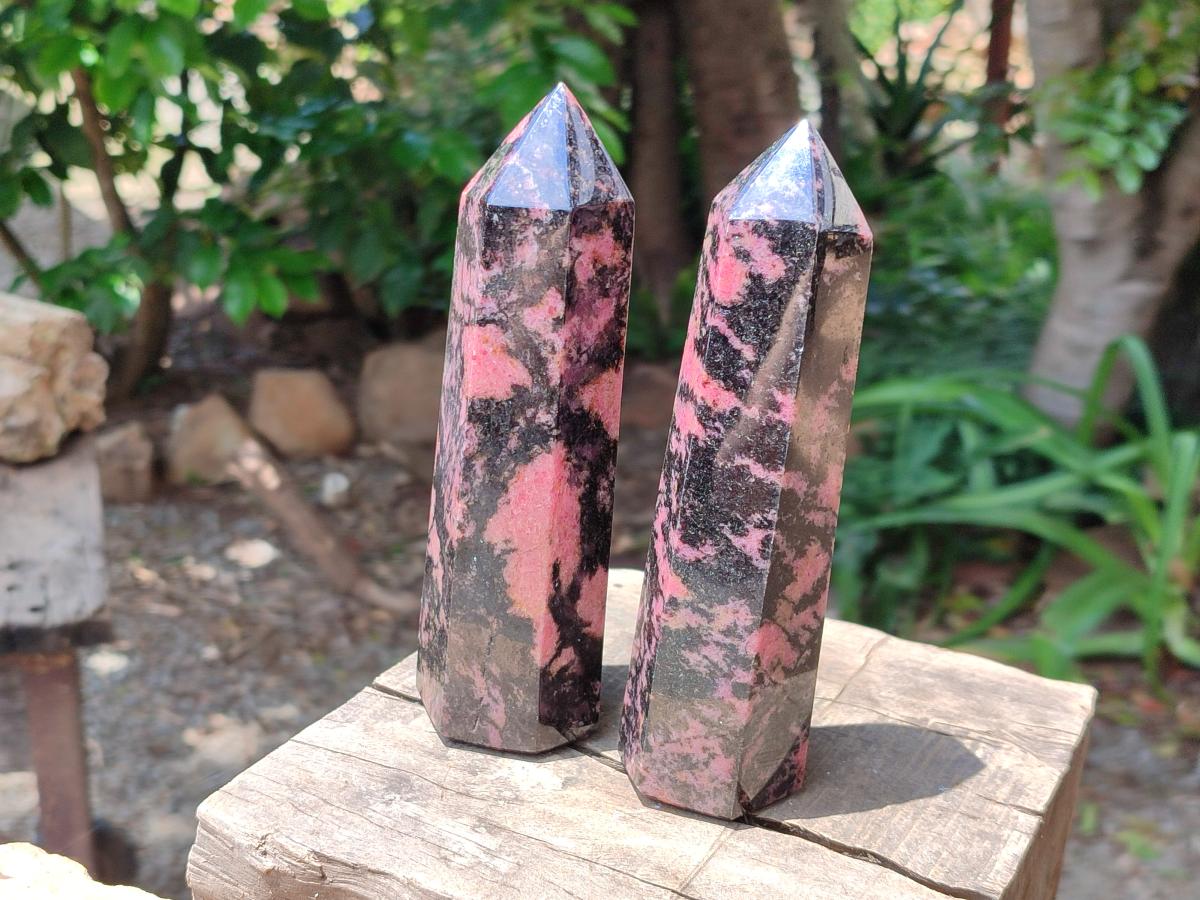 Polished Rhodonite Crystals x 2 From Ambindavato, Madagascar