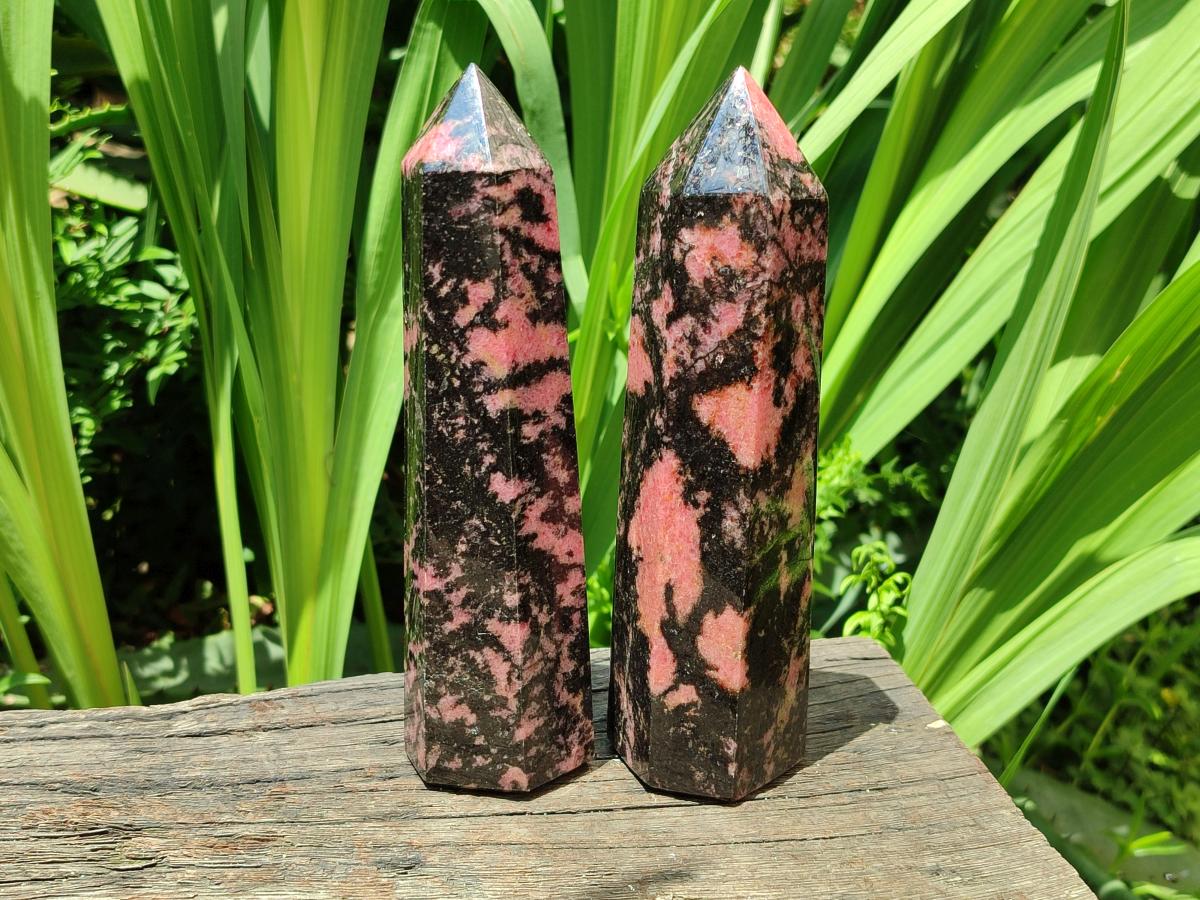 Polished Rhodonite Crystals x 2 From Ambindavato, Madagascar