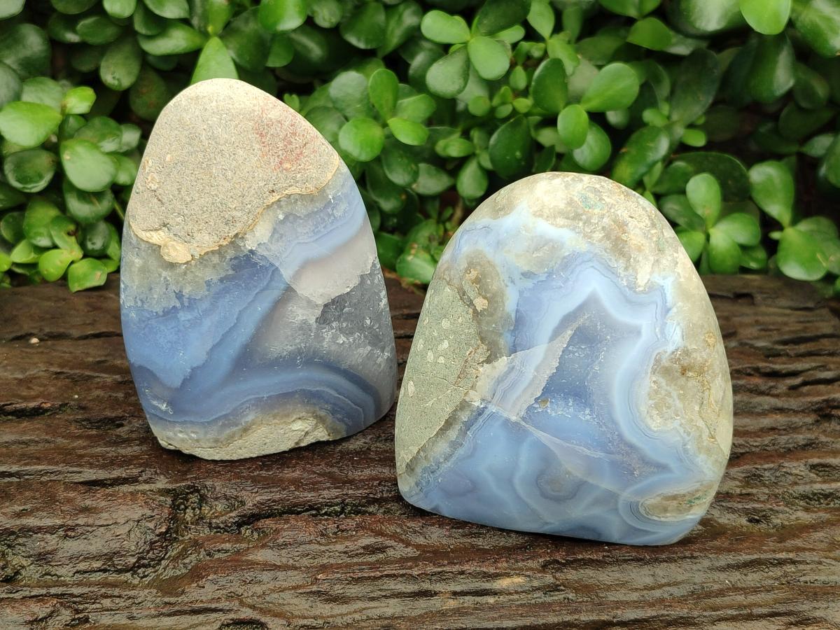 Polished Blue Lace Agate Standing Free Forms x 2 From Nsanje, Malawi