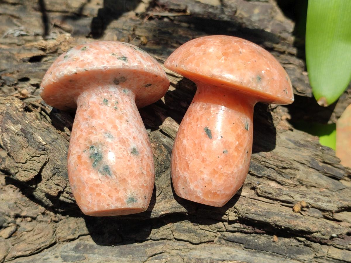 Polished Orange Calcite With Biotite Mushrooms x 6 From Madagascar - Toprock Gemstones and Minerals 