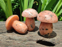 Polished Orange Calcite With Biotite Mushrooms x 6 From Madagascar
