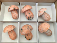 Polished Orange Calcite With Biotite Mushrooms x 6 From Madagascar