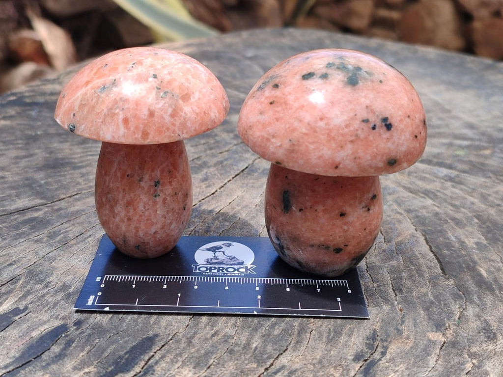 Polished Orange Calcite With Biotite Mushrooms x 6 From Madagascar - Toprock Gemstones and Minerals 