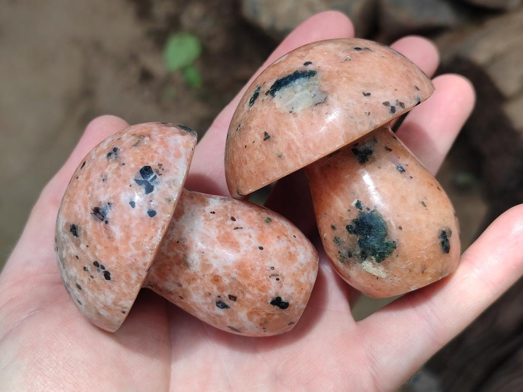 Polished Orange Calcite With Biotite Mushrooms x 6 From Madagascar - Toprock Gemstones and Minerals 