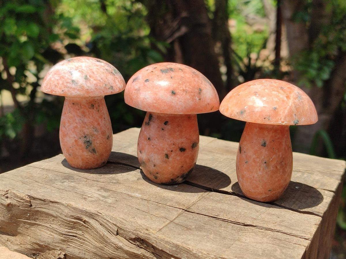Polished Orange Calcite With Biotite Mushrooms x 6 From Madagascar - Toprock Gemstones and Minerals 