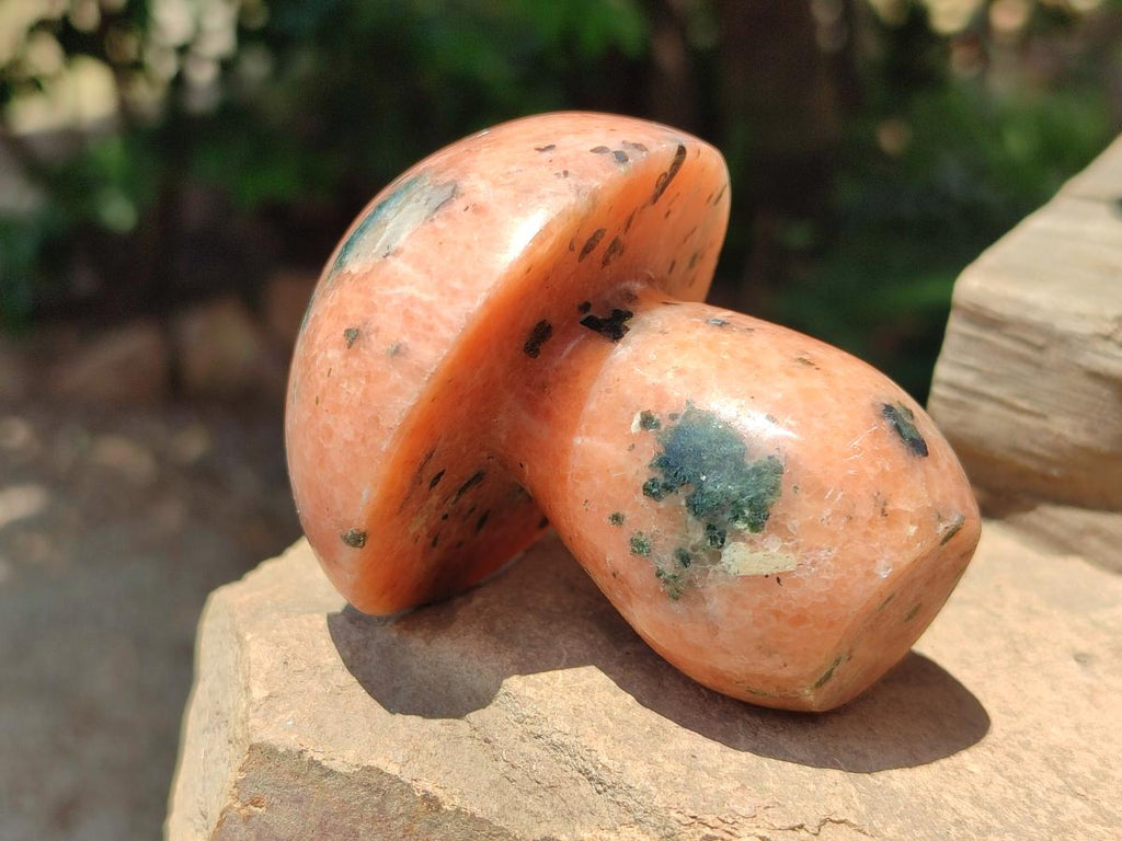 Polished Orange Calcite With Biotite Mushrooms x 6 From Madagascar - Toprock Gemstones and Minerals 