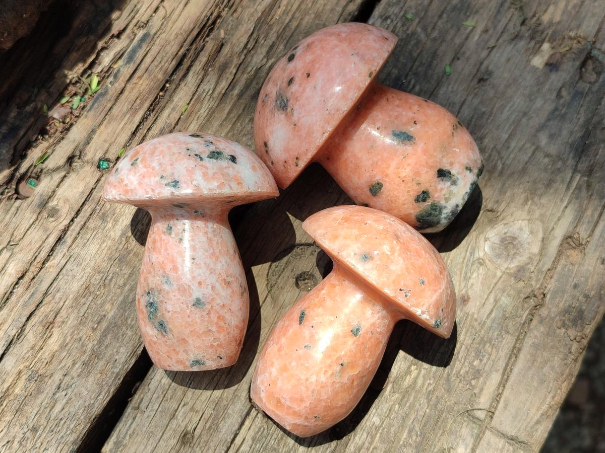 Polished Orange Calcite With Biotite Mushrooms x 6 From Madagascar - Toprock Gemstones and Minerals 