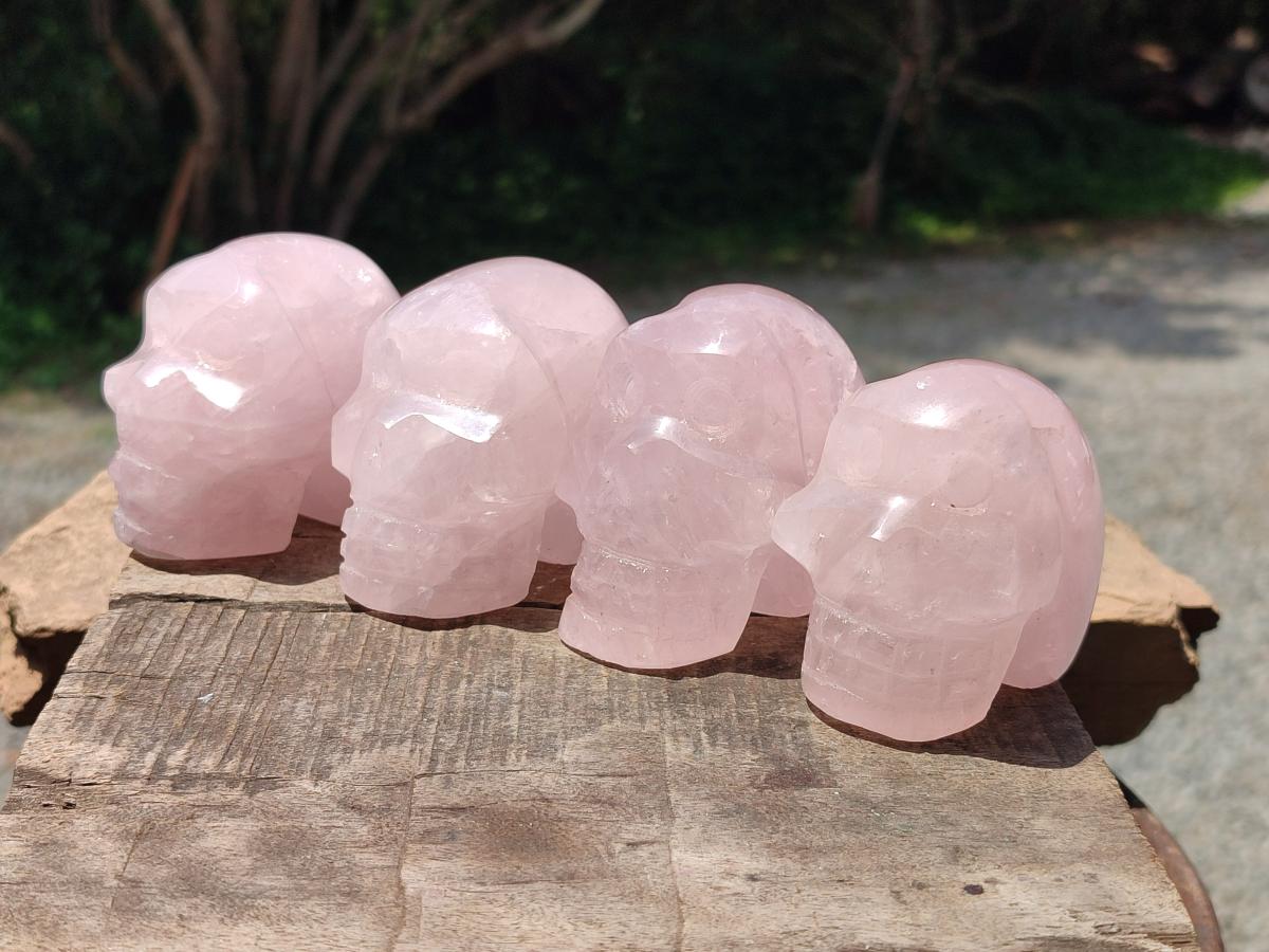 Hand Made Small Gemmy Rose Quartz Skulls x 4 From Madagascar