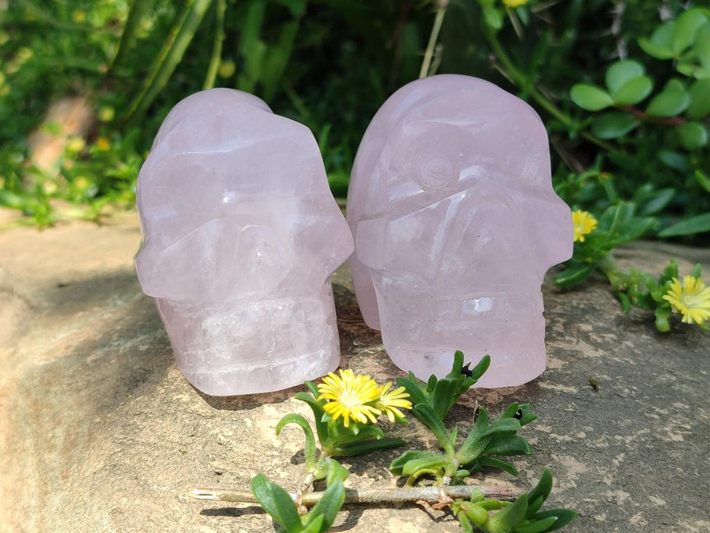 Hand Made Small Gemmy Rose Quartz Skulls x 4 From Madagascar