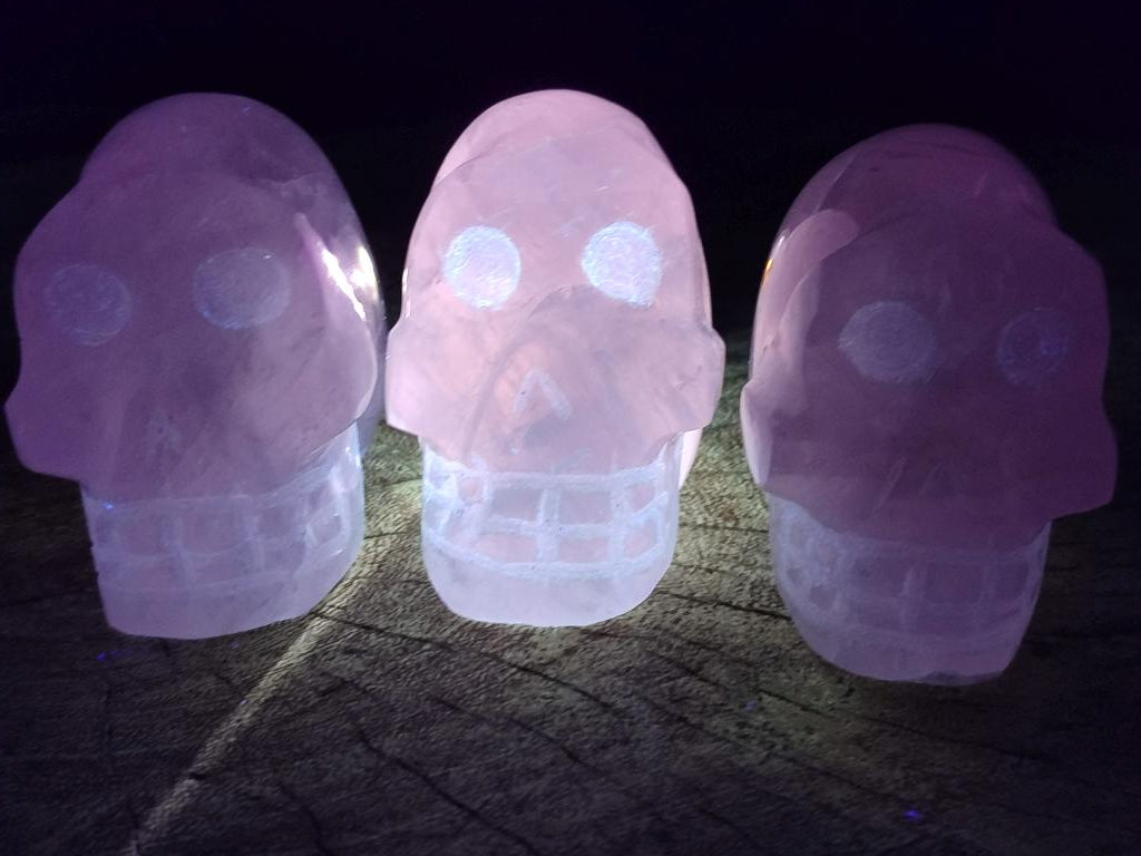 Hand Made Small Gemmy Rose Quartz Skulls x 4 From Madagascar